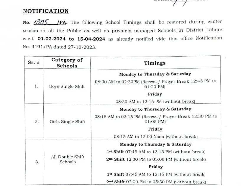 timings announced for Punjab till April 2024