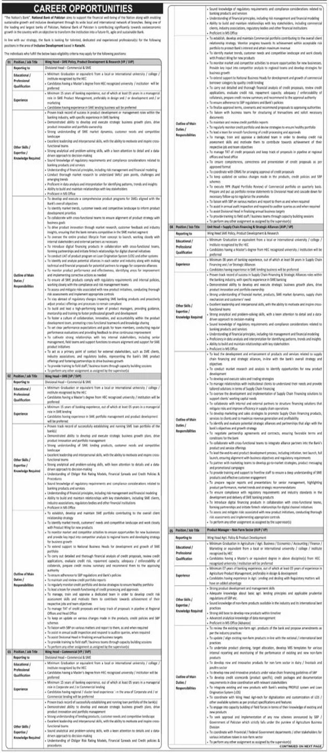 National Bank of Pakistan Jobs Advertisement 2024